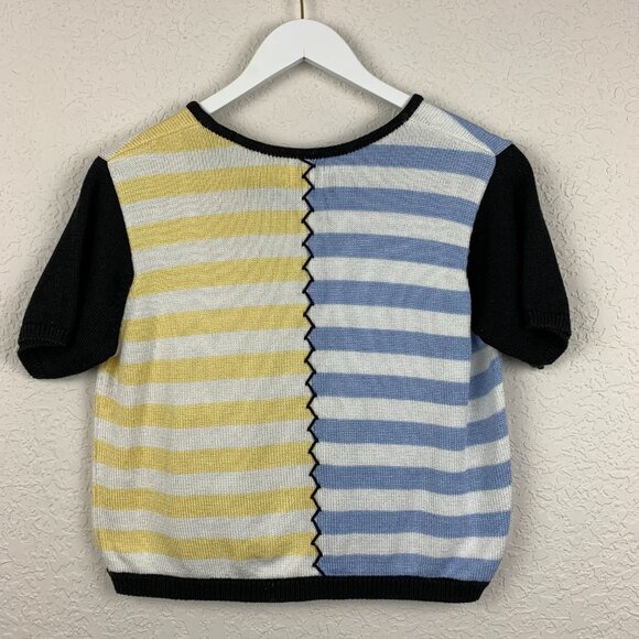 Vintage Via Italia Sweater Womens Medium Short Sleeve Cropped Striped Hand Comb - Picture 3 of 7